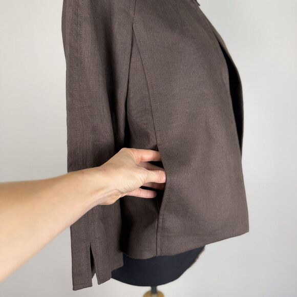 Talbots Petites 100% Pure Irish Linen Dark Brown, Open Front Jacket - Size P - Picture 6 of 10
